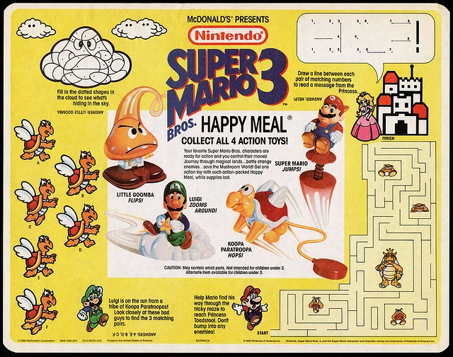 McDonald&rsquo;s placemat for the Super Mario 3 Happy Meal. Source: kidsmeal.fandom.com